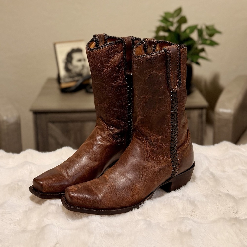 Lucchese M2601 Mad Dog Goat Lace Braided Western Cowboy Boots Men's 10.5 D Brown